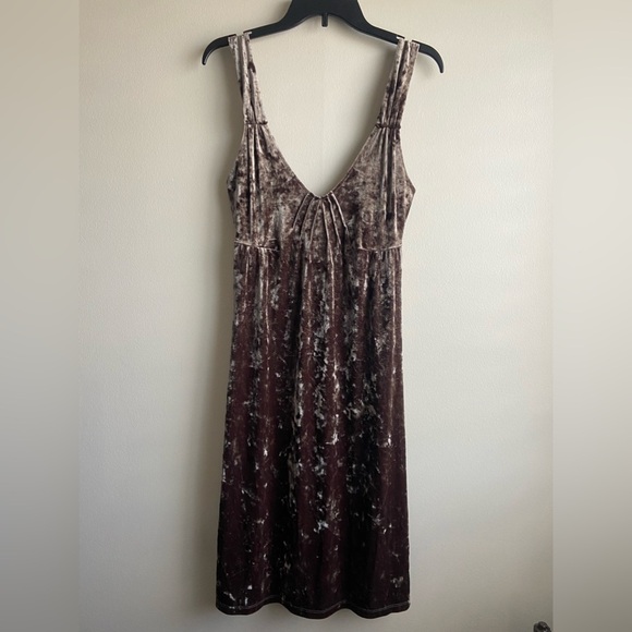 Vintage Mango velvet midi dress soft brown size S-M - Picture 2 of 11